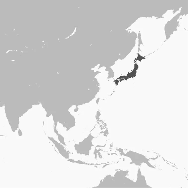 アジア地図上で日本をハイライト