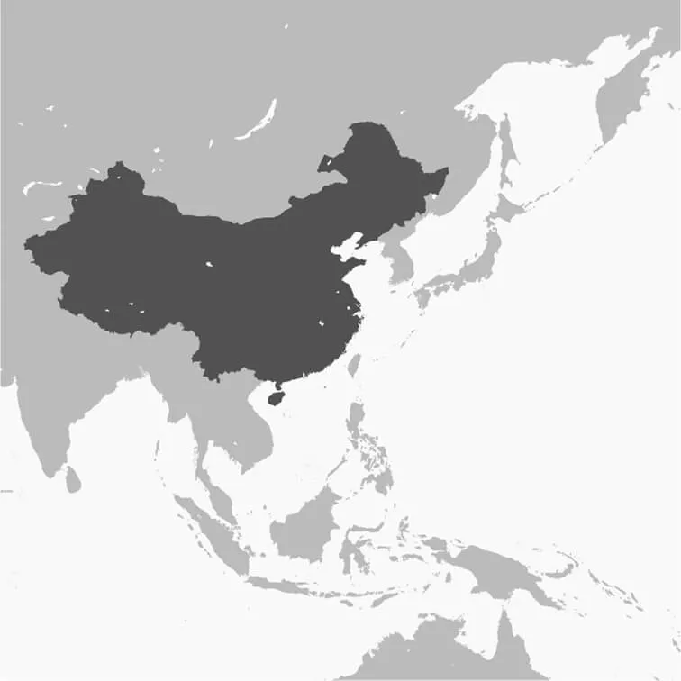 アジア地図上で中国をハイライト
