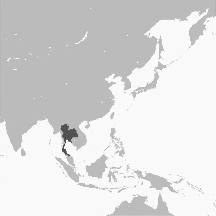 アジア地図上でタイをハイライト