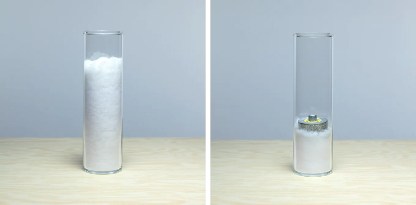 Photographs comparing compressibility
